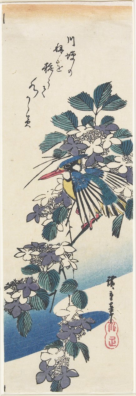 (Martim-pescador e Hortênsia) de Utagawa Hiroshige