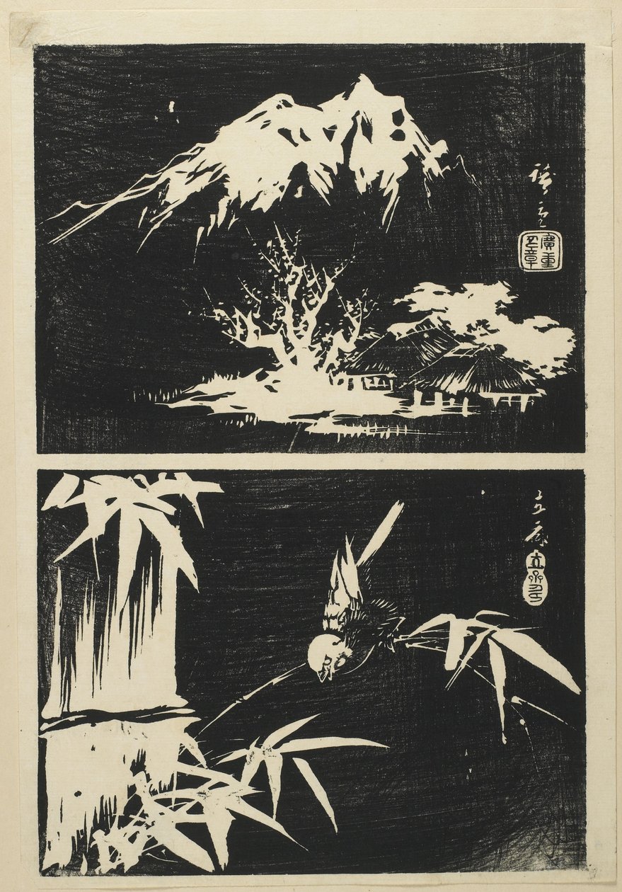 (Duas imagens de litografia), meados do século XIX de Utagawa Hiroshige