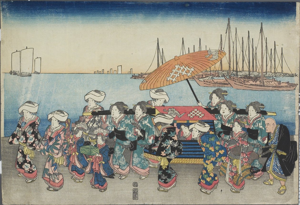 (Procissão de Casamento), meados do século 19 de Utagawa Hiroshige