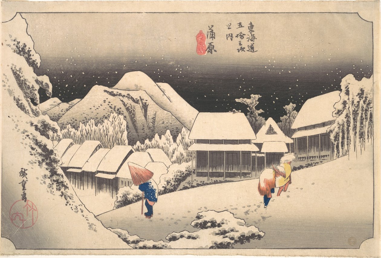Uma noite de neve na estação de Kanbara de Utagawa Hiroshige