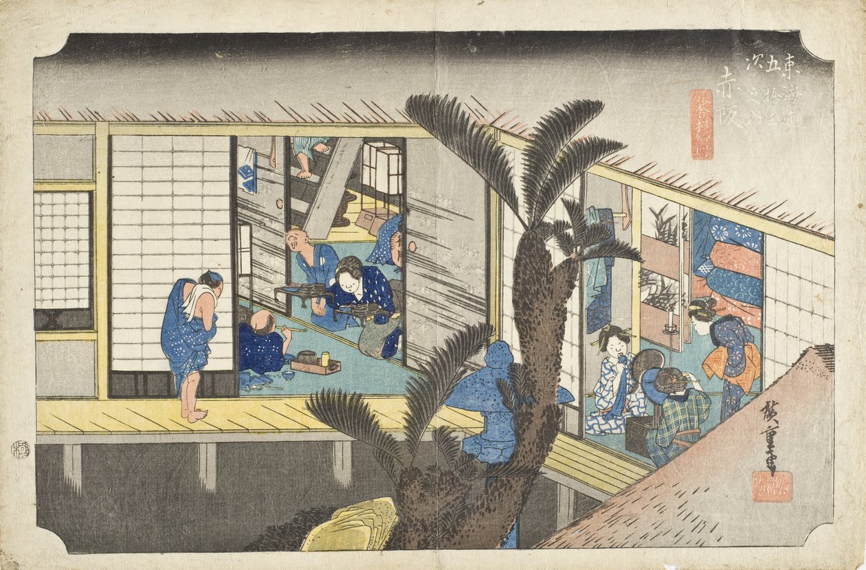 Akasaka: Pousada com criadas de serviço de Utagawa Hiroshige
