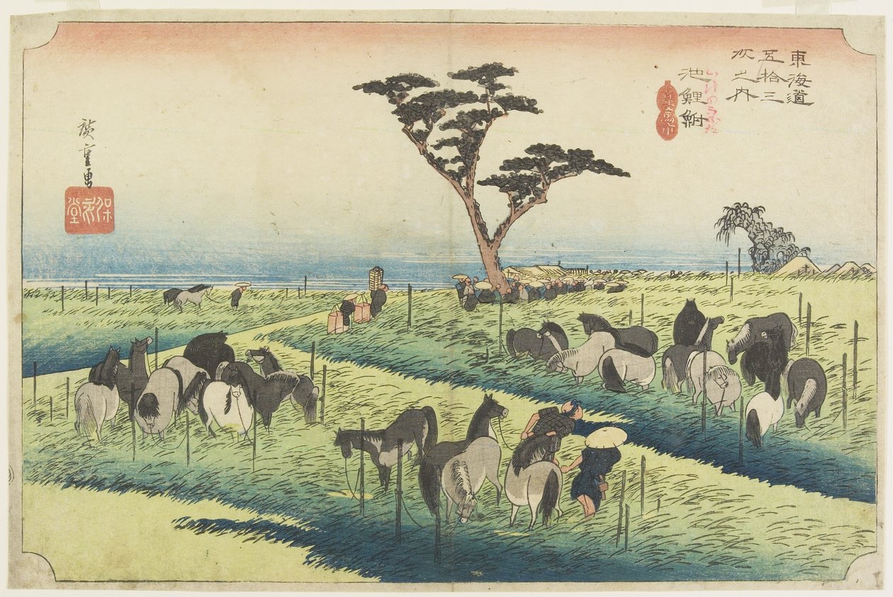 Feira do Cavalo de Abril, Chiryu_, c. 1833 de Utagawa Hiroshige