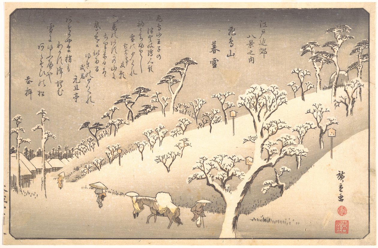 Asukayama na neve ao anoitecer de Utagawa Hiroshige