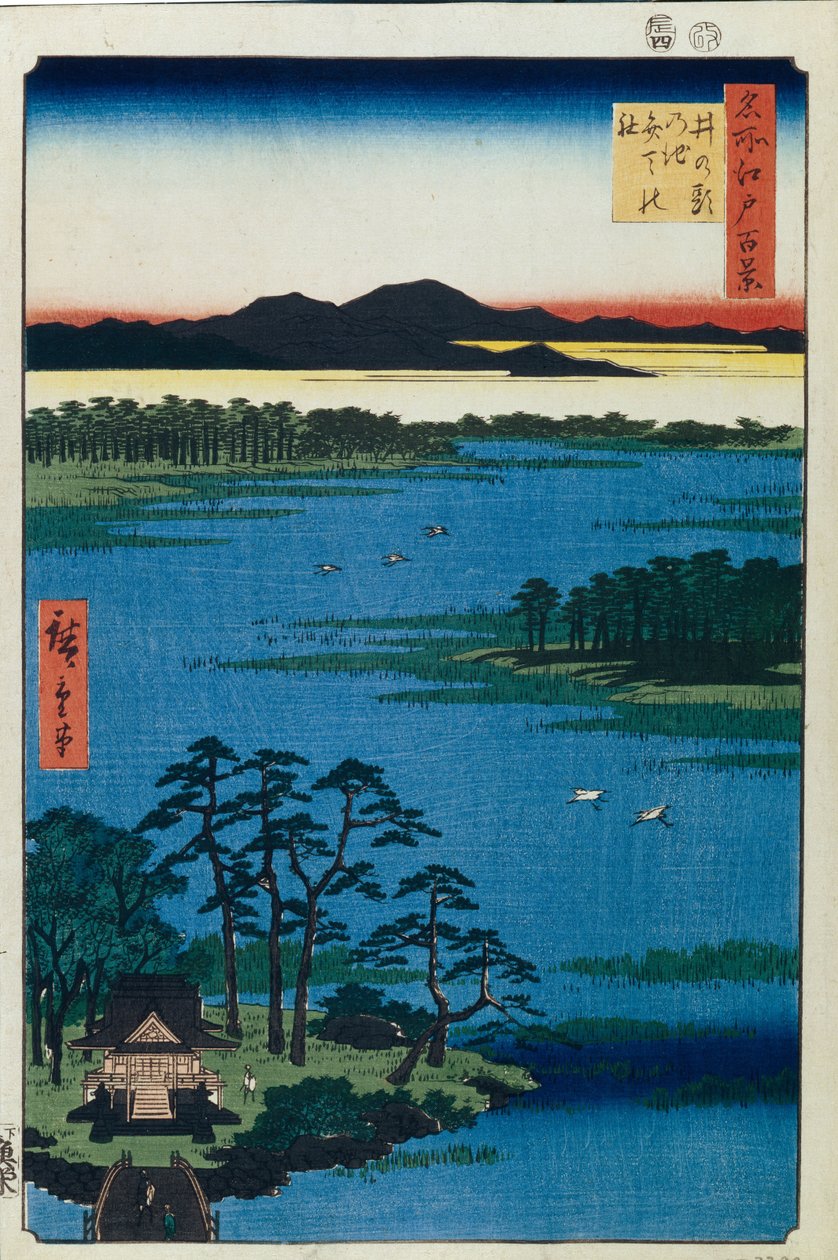 Santuário de Benten na lagoa de Inokashira. Cem vistas famosas de Edo, c. 1858 de Utagawa Hiroshige