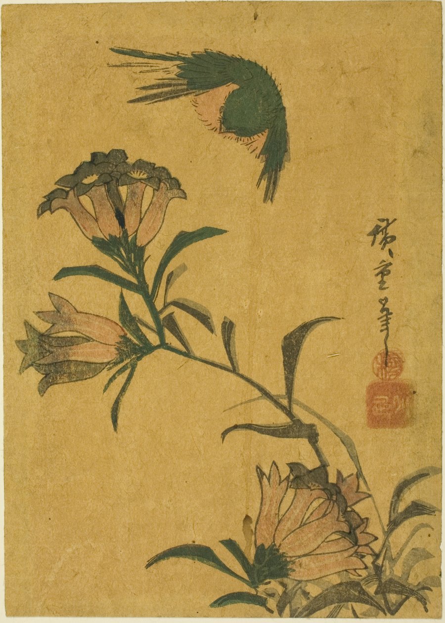 pássaro e genciana de Utagawa Hiroshige