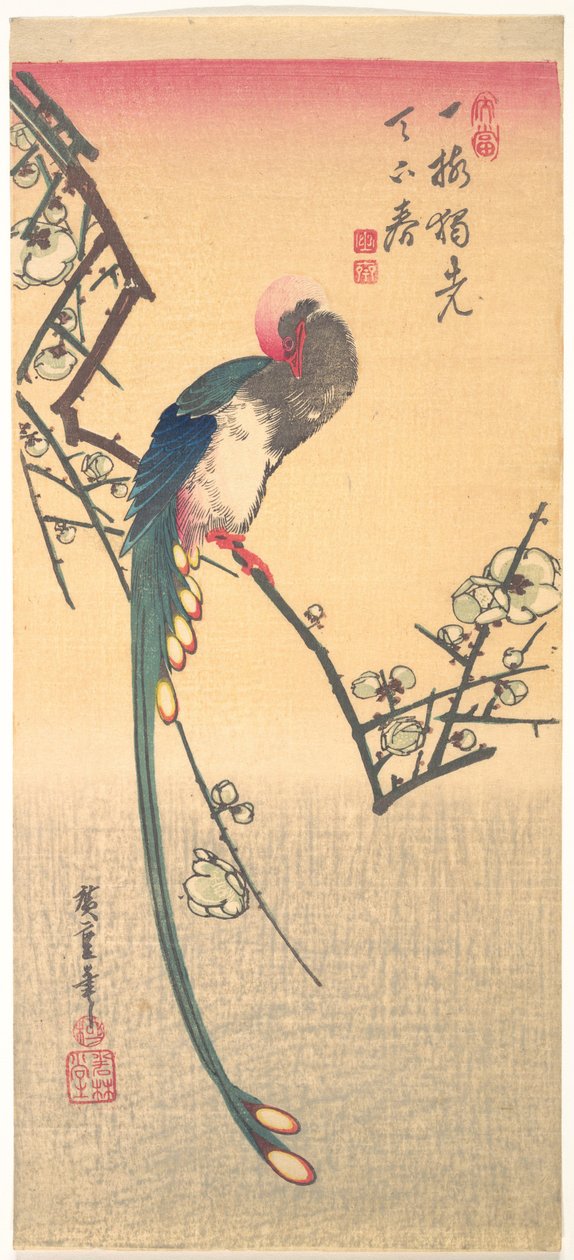 Pássaro num ramo de ameixa de Utagawa Hiroshige