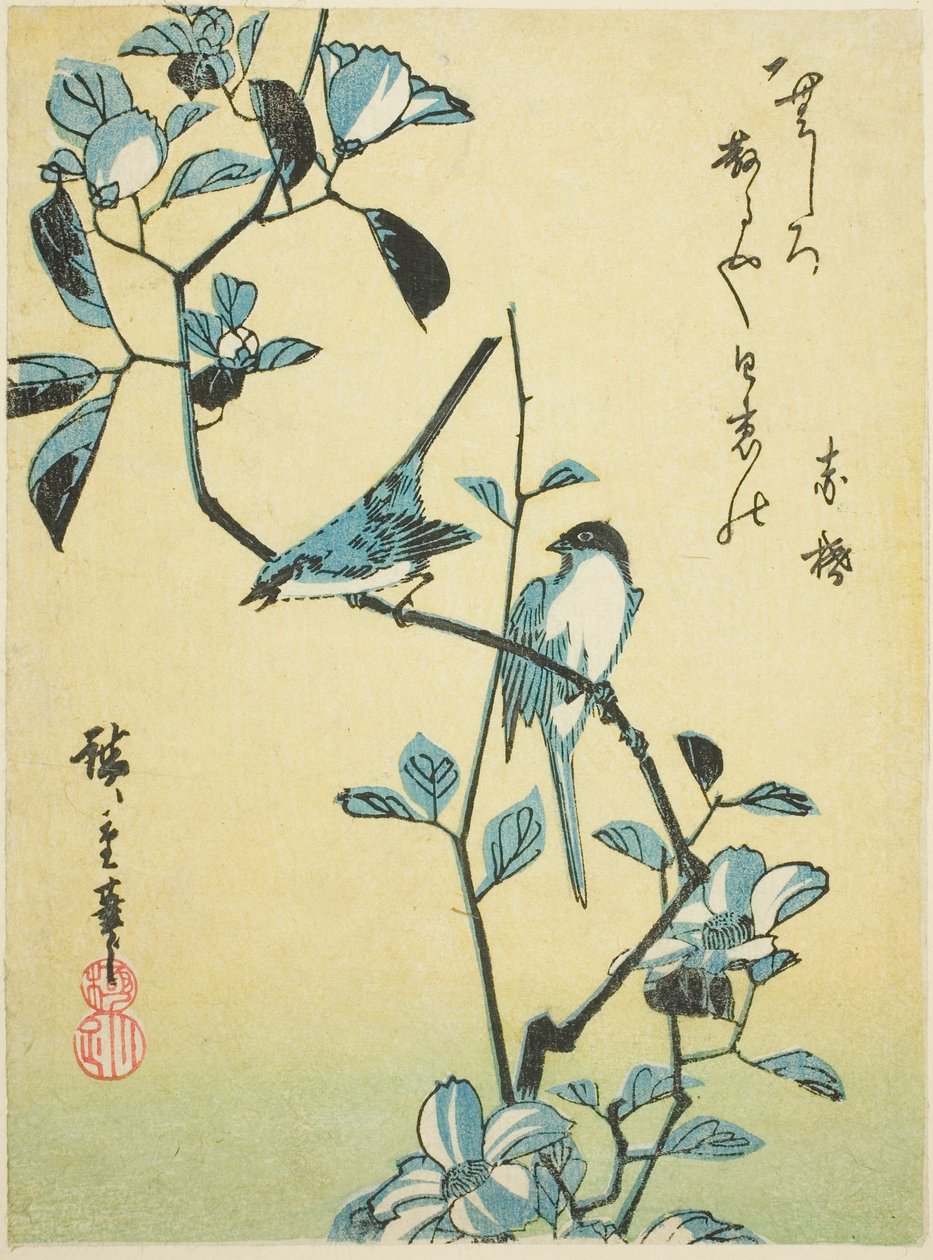 Aves no ramo de camélia de Utagawa Hiroshige