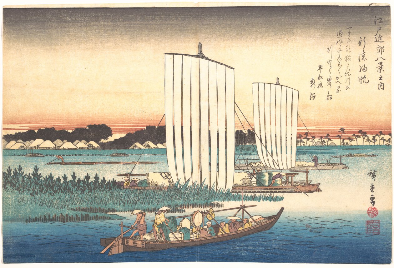 Barcos que regressam a Gyotoku de Utagawa Hiroshige