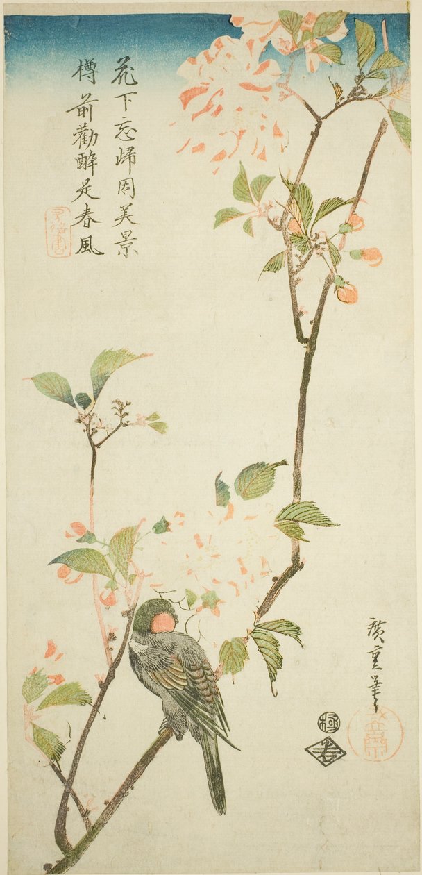 Bullfinch no ramo de aronia de Utagawa Hiroshige