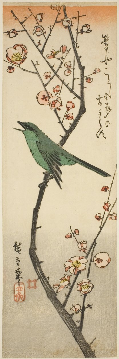 Toutinegra e ameixa de Bush de Utagawa Hiroshige