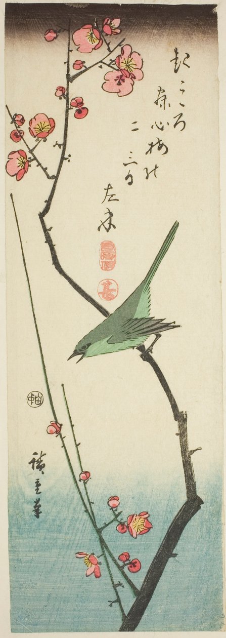 Toutinegra de Bush no ramo de ameixa de Utagawa Hiroshige