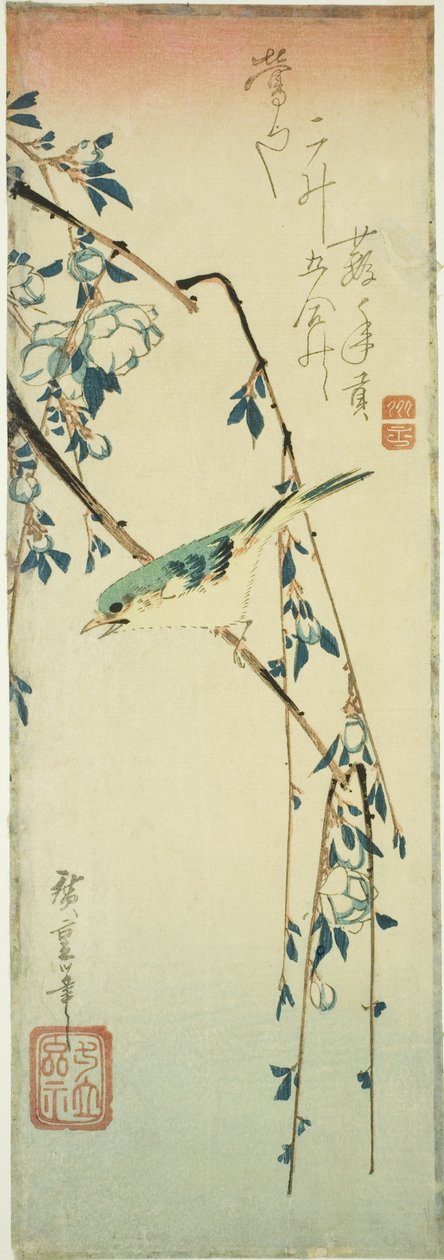 Toutinegra de Bush no ramo de ameixa de Utagawa Hiroshige