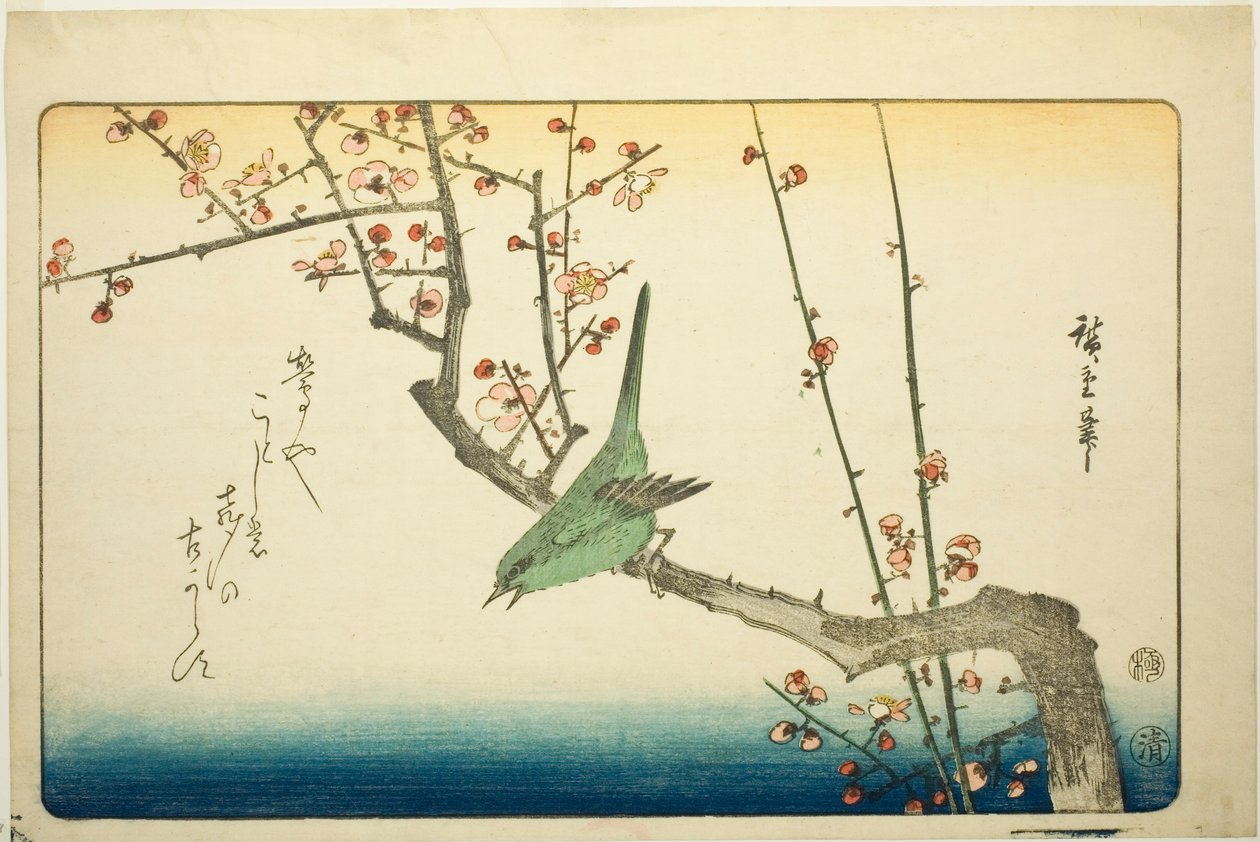 Toutinegra de Bush no ramo de ameixa de Utagawa Hiroshige