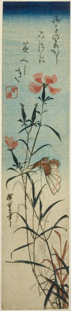 borboleta e rosa de Utagawa Hiroshige