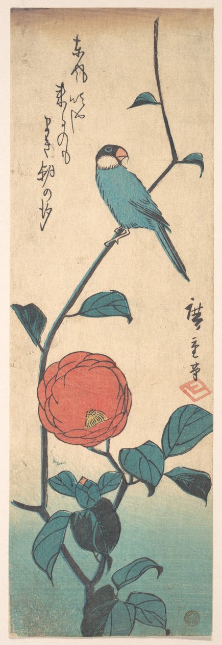 Camélia e tentilhão de Utagawa Hiroshige