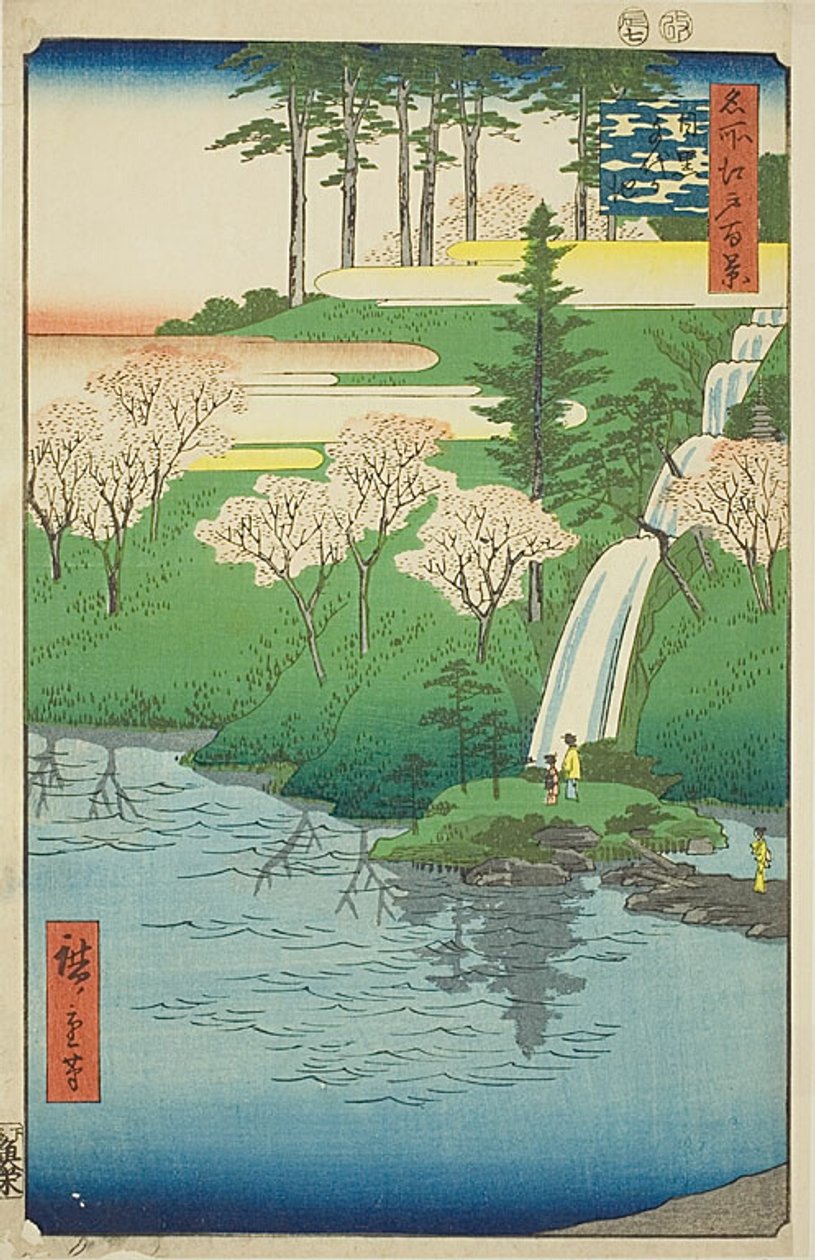 Lagoa Chiyogaike, Meguro (Meguro Chiyogaike), n.º 23 da série "Cem vistas famosas de Edo (Meisho Edo hyakkei)" de Utagawa Hiroshige