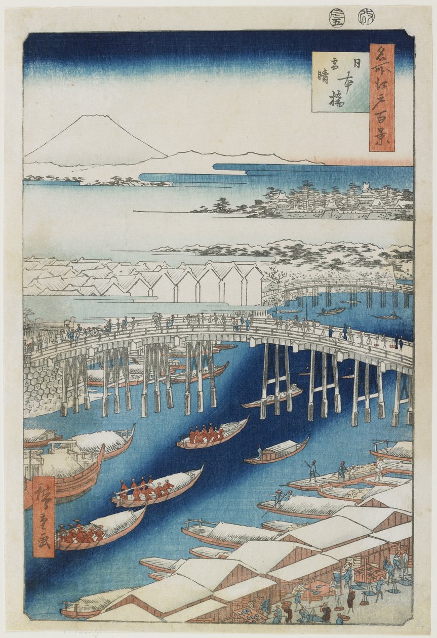 Tempo claro após a neve, ponte de Nihonbashi, maio de 1856 de Utagawa Hiroshige