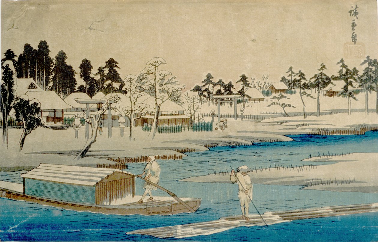 Queda de neve a dissipar-se em Masaki de Utagawa Hiroshige