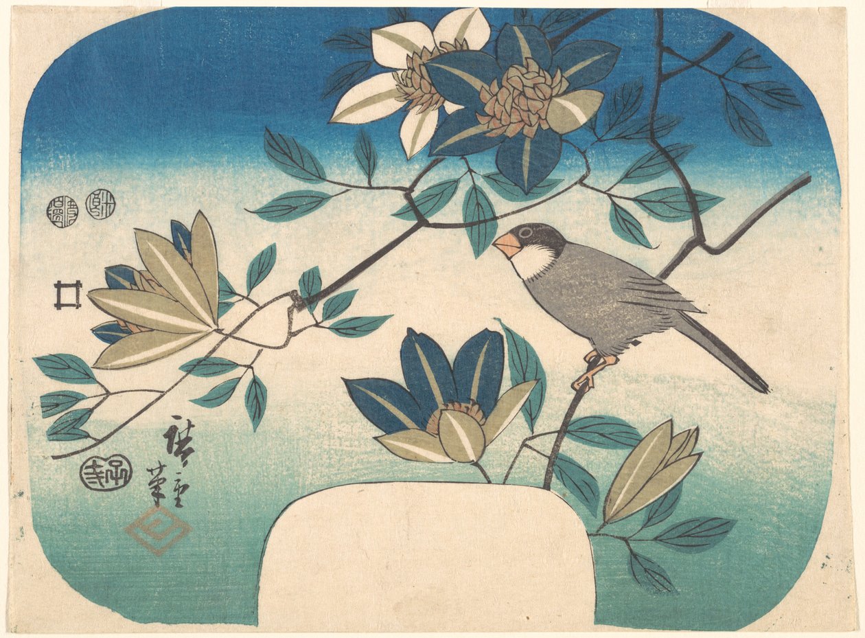 Clematite e pássaro de Utagawa Hiroshige
