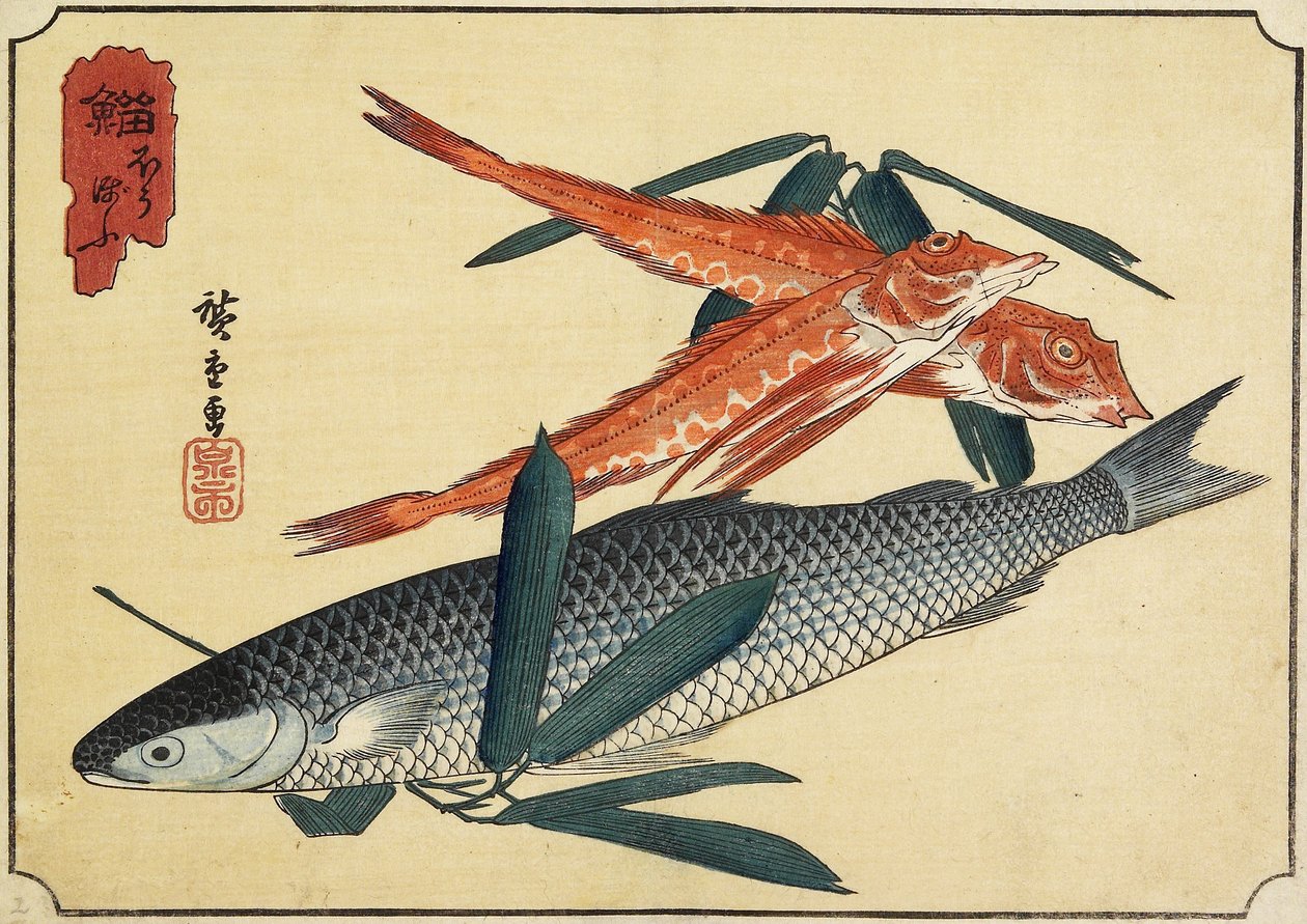 Bacalhau e bacamarte, início do século XIX de Utagawa Hiroshige
