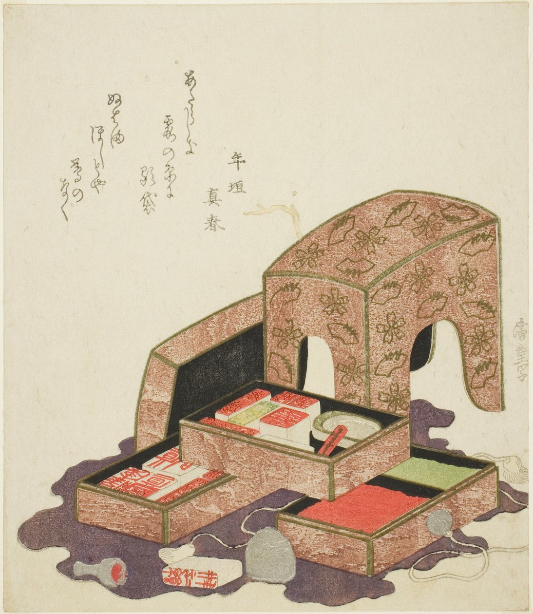 Coleção de selos em bandejas de laca de Utagawa Hiroshige