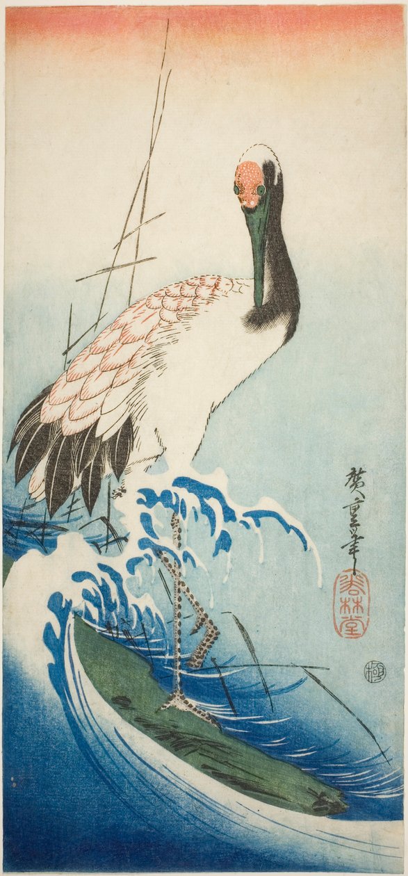 Guindaste e ondas de Utagawa Hiroshige