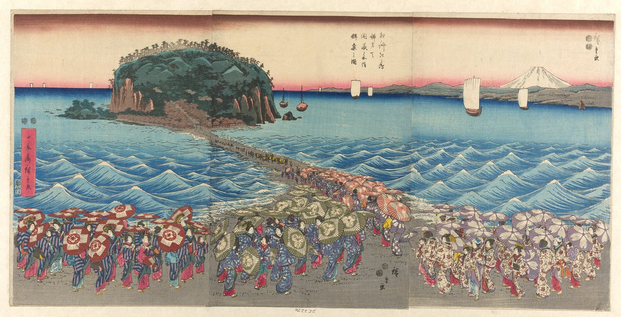 Multidão Viz Ching Benzaiten Shline em Enoshima Kazusa Sagami P Lovinse de Utagawa Hiroshige