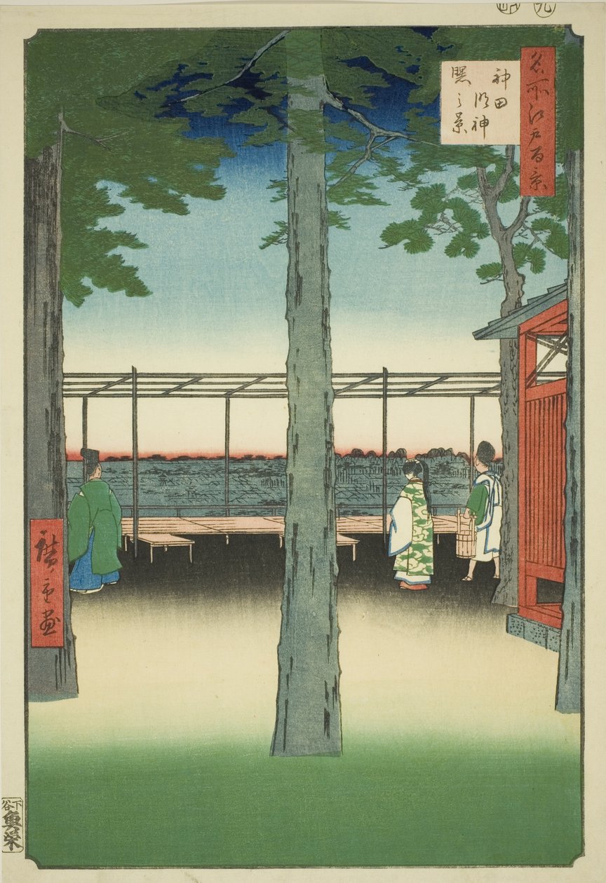 Dawn at Kanda Myohito Shline (sistema Kanda Myohito Akebono), da série `` Ridge dre d fa net s views f Edo (One Hundred Famous Views of Edo)