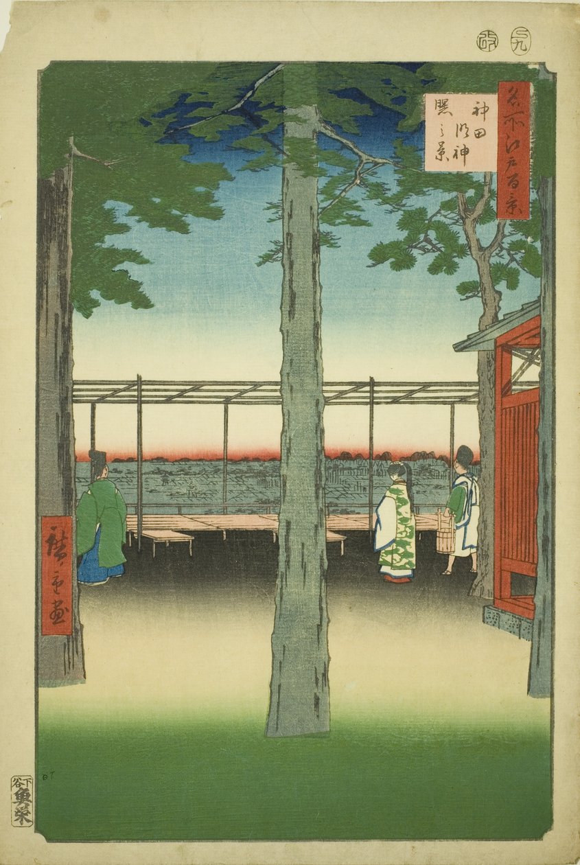Dawn at Kanda Myohito Shline (sistema Kanda Myohito Akebono), da série `` Ridge dre d fa net s views f Edo (One Hundred Famous Views of Edo)