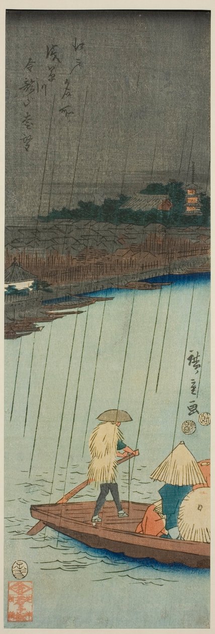 Vista Distante do Templo Kinryuzan do Rio Asakusa, da série "Lugares Famosos em Edo (Edo meisho)" de Utagawa Hiroshige