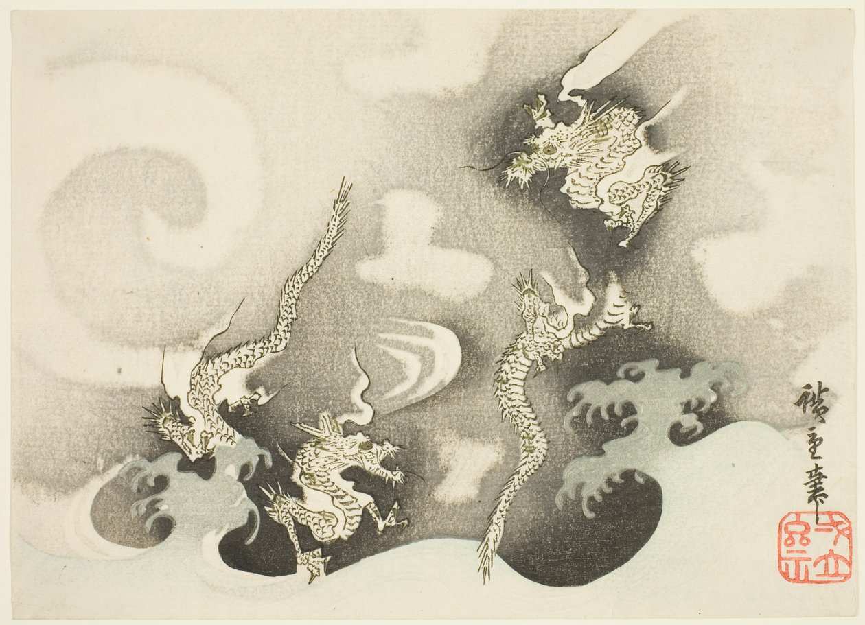 Dragões entre nuvens de Utagawa Hiroshige