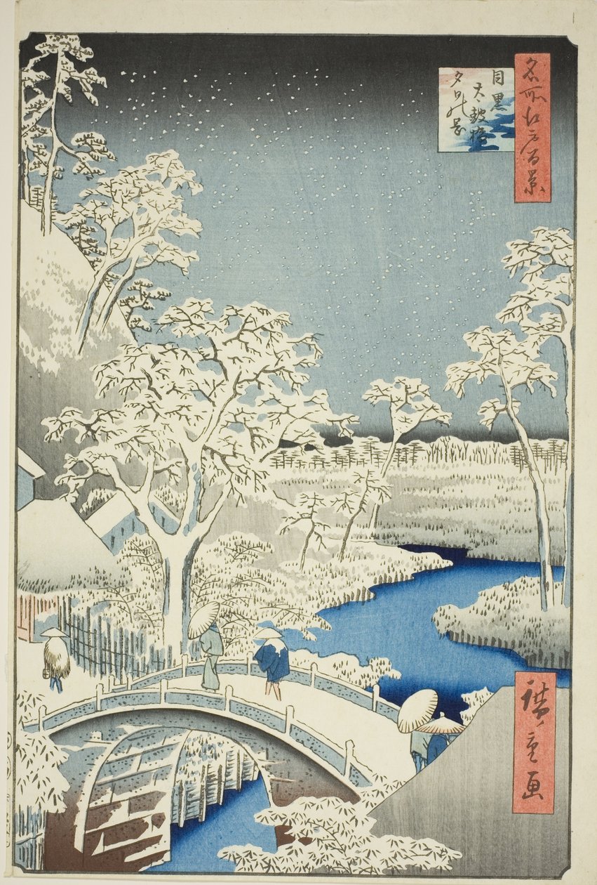 Meguro (Ponte Meguro Taiko, Monte Yuino), da cumeeira, Vistas de Edo (Cem vistas famosas de Edo) " de Utagawa Hiroshige