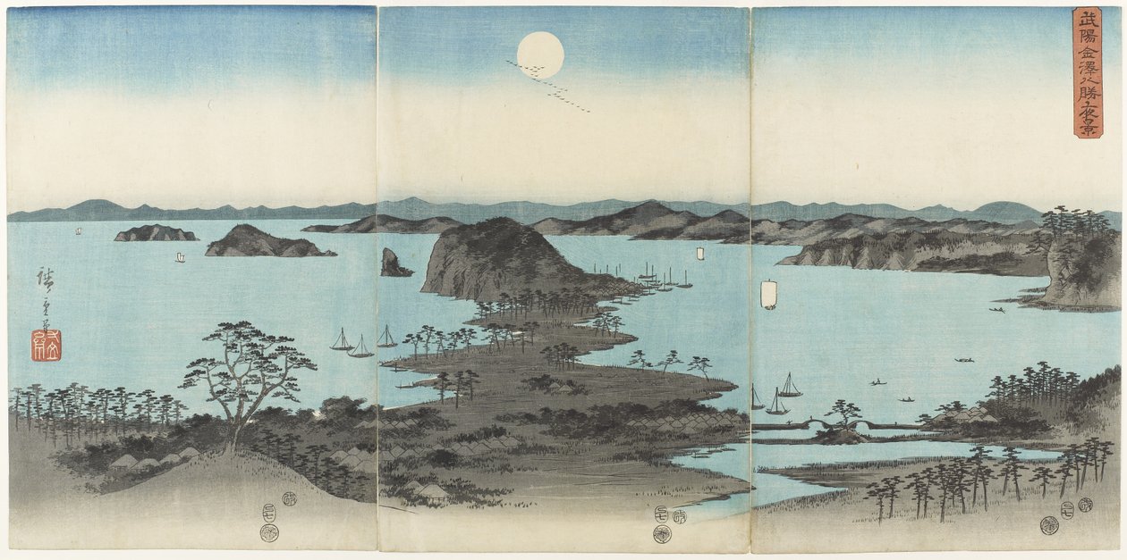Oito vistas de Kanazawa na província de Musashi na noite de julho de 1857 de Utagawa Hiroshige