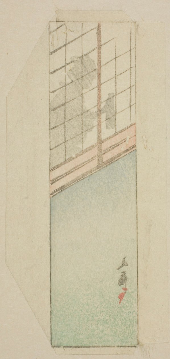 Envelope de mulher atrás de telas deslizantes de Utagawa Hiroshige