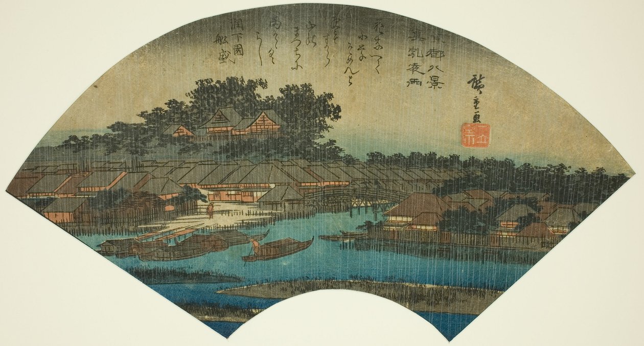 Evening Rain at Matsuchiyama (Matsuchiyama yau), da série "Oito Vistas da Capital Oriental (Toto hakkei)" de Utagawa Hiroshige