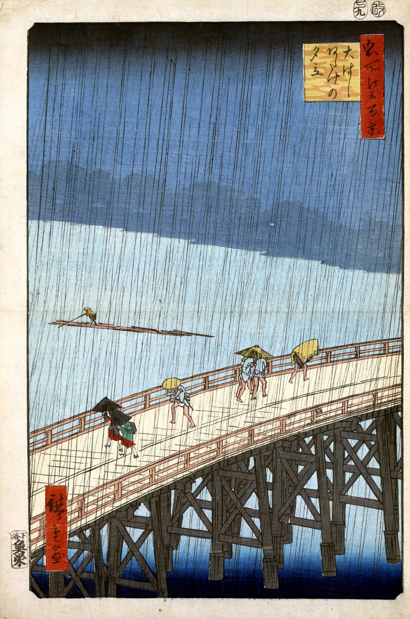 Chuveiro noturno em Atake e na Grande Ponte, 1856-1858. de Utagawa Hiroshige