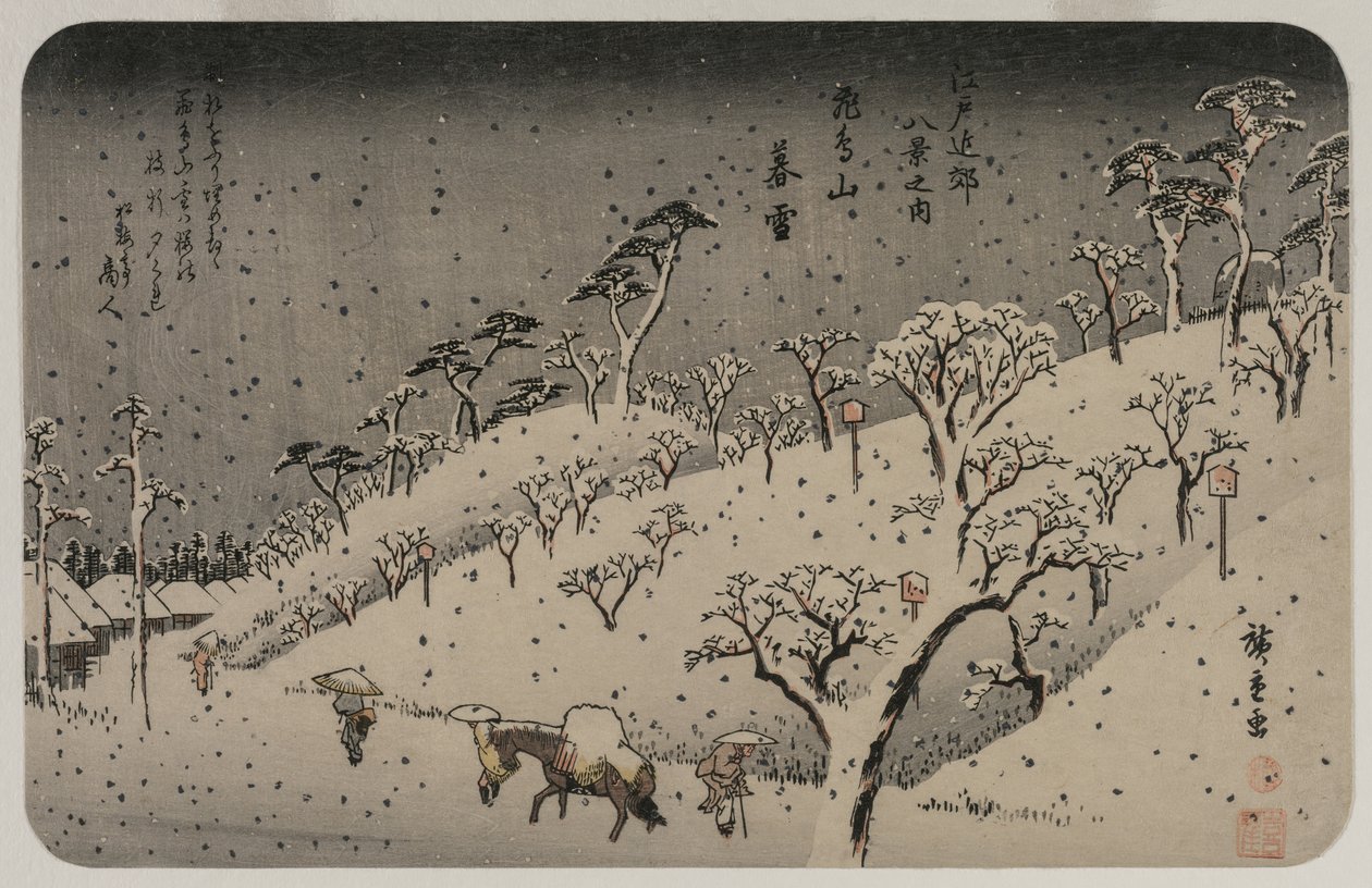 Evening Snow at Asuka Hill, da série Oito vistas dos arredores de Edo, c. 1837-38. de Utagawa Hiroshige