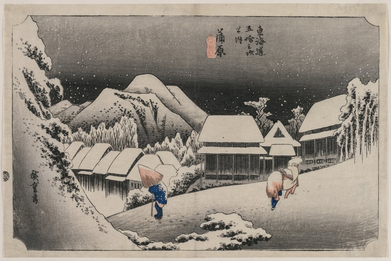 Evening Snow at Kambara (número dezesseis da série Fifty-three Stations of the Tokaido) de Utagawa Hiroshige