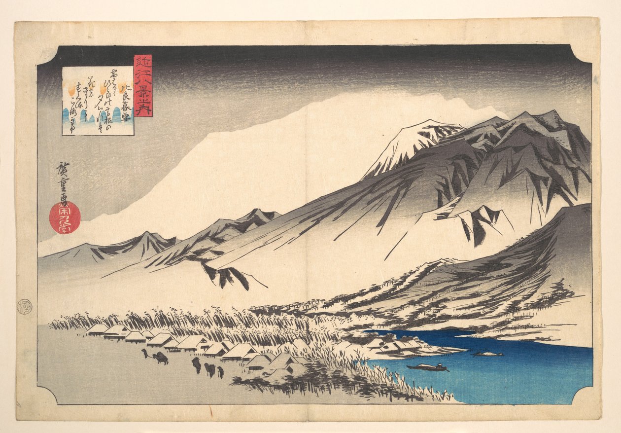Neve ao entardecer no monte Hira de Utagawa Hiroshige