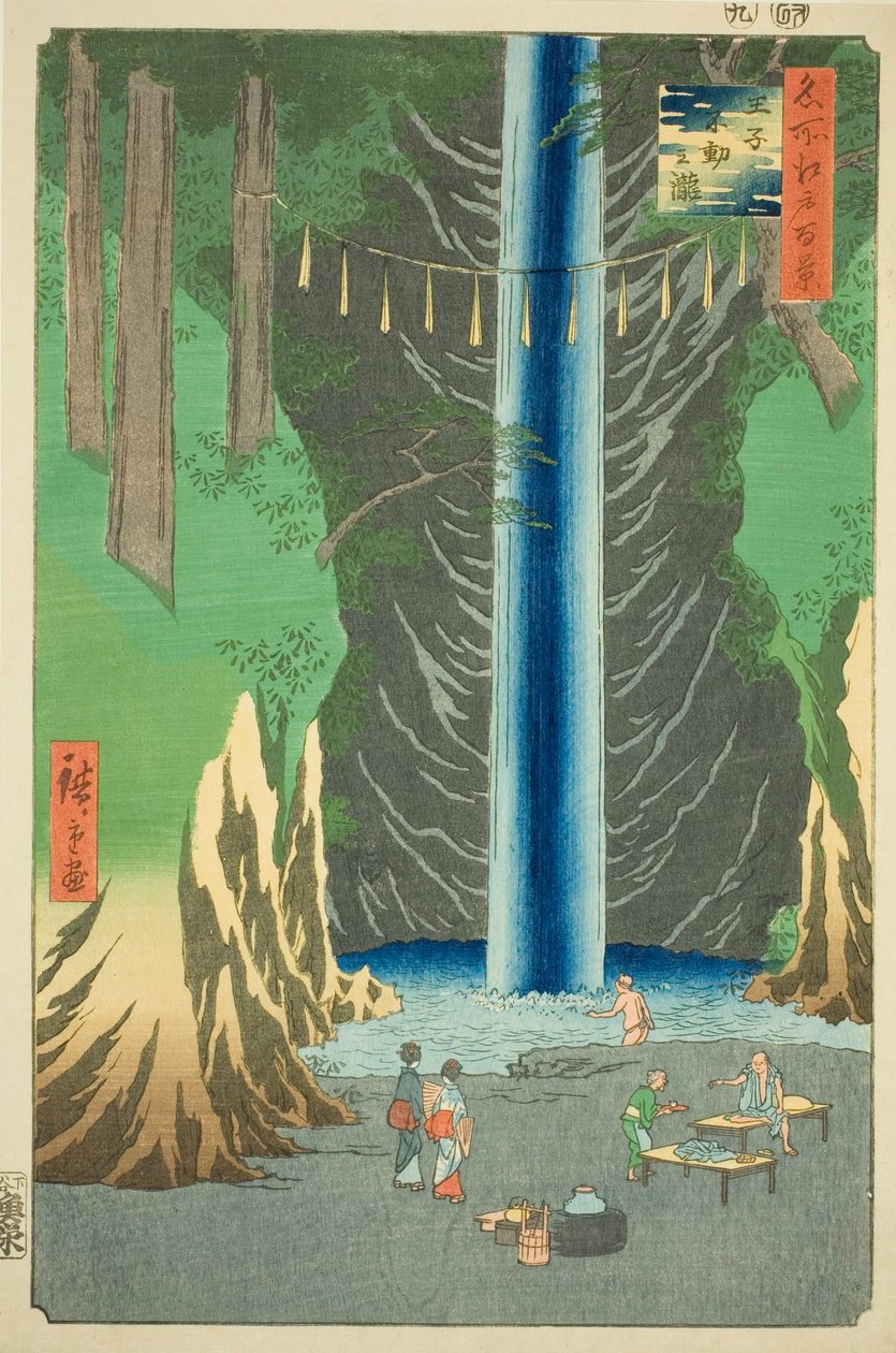 Fudo Falls at Oji (Uncle Fudo no Taki), da série Te ``Ridges of ridges of nets Views of Edo (One Hundred Famous Views of Edo)