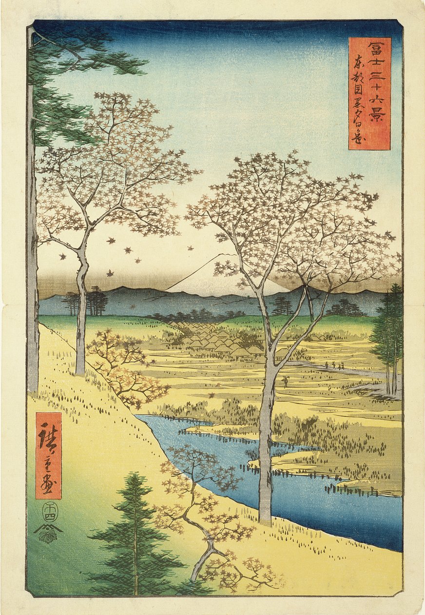 Fuji de Yuhi-Ga, Megwo, No.10 da série &39;36 Vistas de Mt.Fuji &39;(&39; Fuji Saryu Rokkei &39;), (impressão em xilogravura a cores) de Utagawa Hiroshige