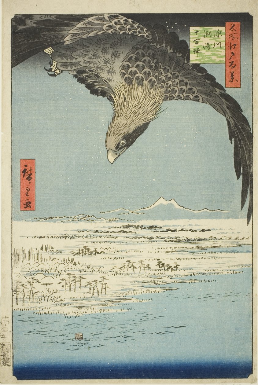 Proposta de Fukagawa Susaki d Jumantsubo (Fukagawa Susaki Jumantsubo), fm Teserie s "Ridge branch d Red Fanet s Views of Edo (One Hundred Famous Views of Edo)" de Utagawa Hiroshige
