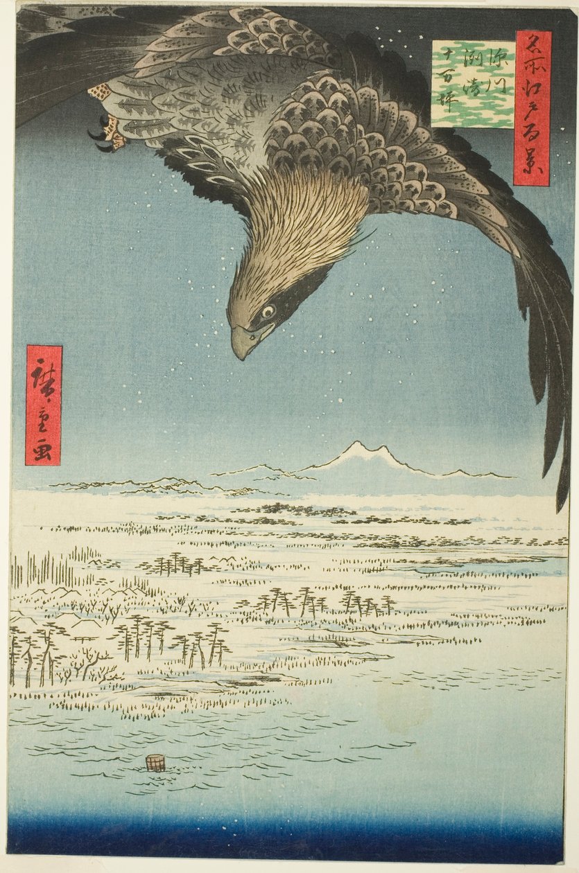 Fukagawa Suzaki plan d Jumantsubo (Fukagawa Suzaki Jumantsubo), da série ``Ridge dre d Fa net s views of Edo (Cem vistas famosas de Edo)