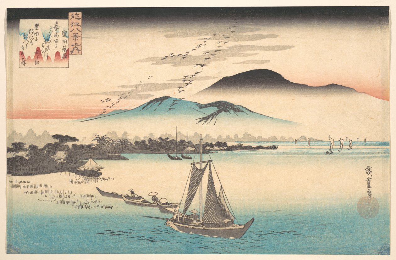 Gansos a voar para Katada de Utagawa Hiroshige
