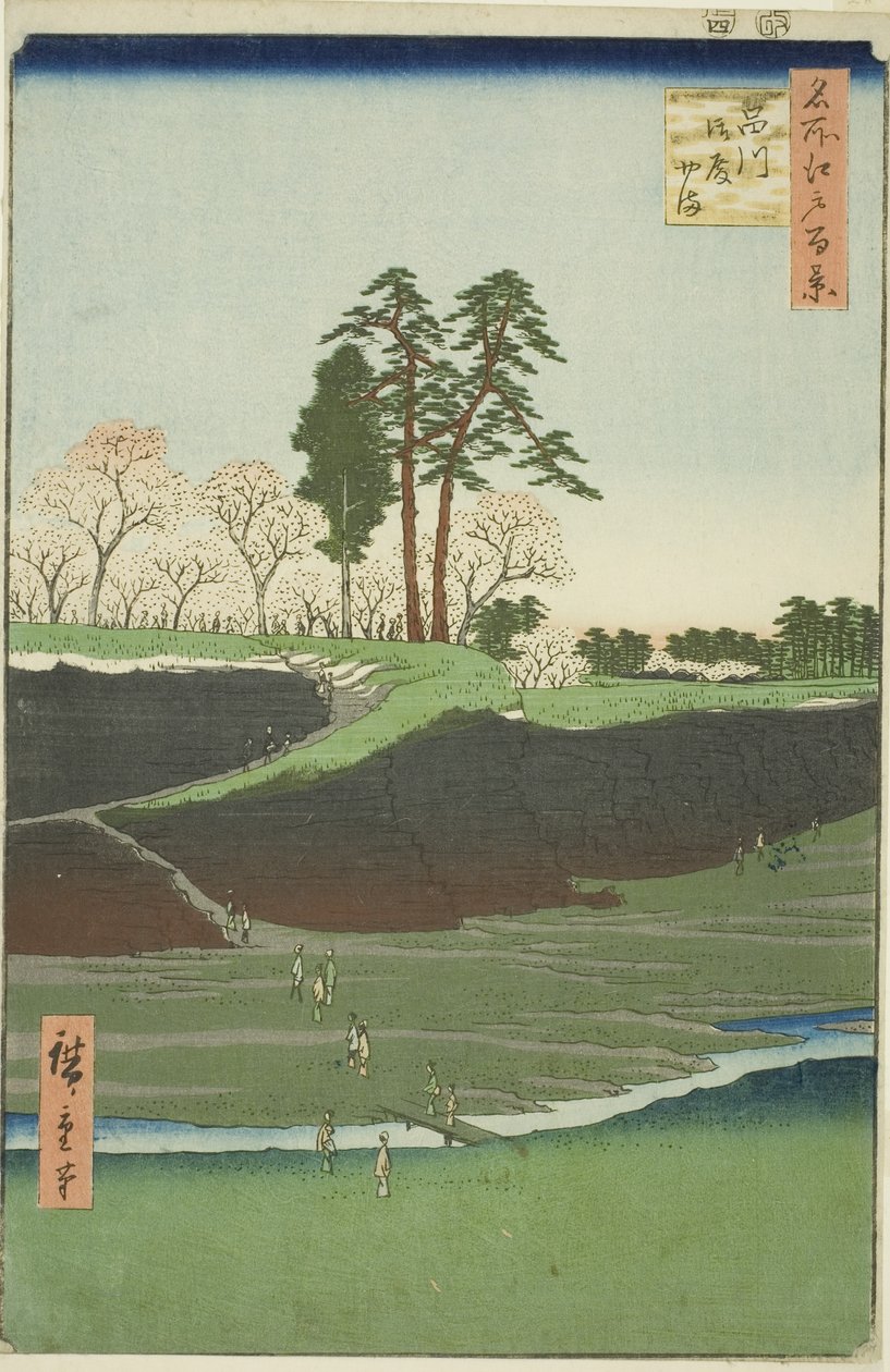 Cinco lojas param em Shinagawa (Shinagawa Gote Nyama), da série `` Ridge dre d fa net s views of Edo (famous place 100 views of Edo)