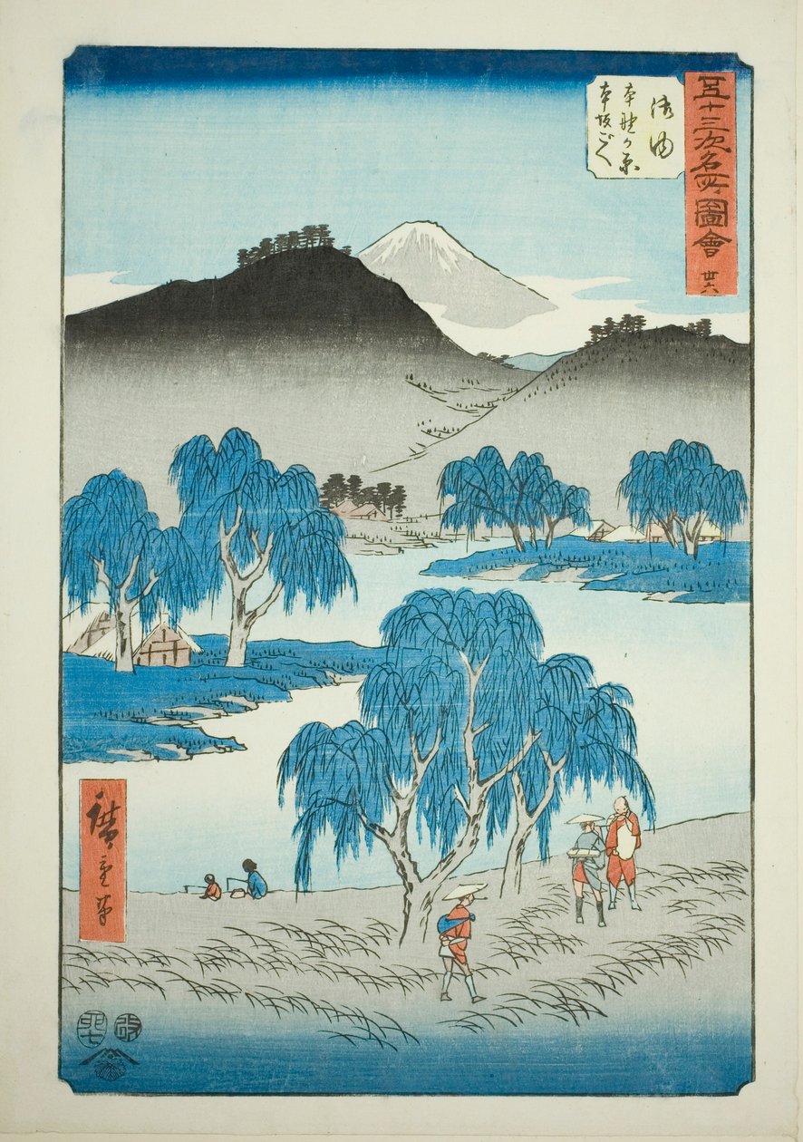 Goyu: Motono Plain e Motosaka Pass (Goyu, Motonogahara Motozaka goe), nº 36 da série "Famous Sights of the Fifty-three Stations (Gojusan tsugi meisho zue)", também conhecido como Vertical Tokaido de Utagawa Hiroshige