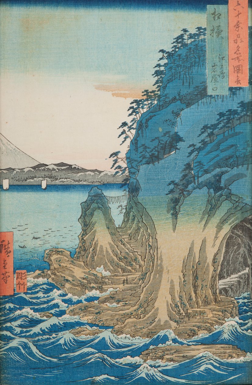 Grutas na ilha de Enoshima, na província de Sagami / Sagami Enoshima Iwaya no kuchi, prancha 15 da série: Vistas de lugares célebres em mais de sessenta províncias / Rokuju yoshu meisho zue de Utagawa Hiroshige