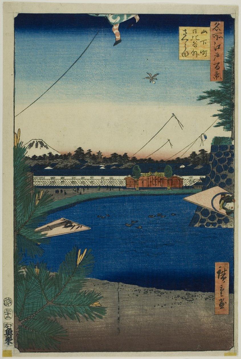 Hibiya e Soto-Sakurada de Yamashita-cho (Yamashita-cho Hibiya Soto-Sakurada), da série "Cem vistas famosas de Edo (Meisho Edo hyakkei)" de Utagawa Hiroshige