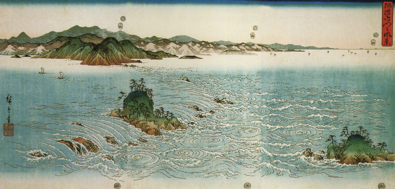 Hiroshige, Redemoinhos numa costa rochosa de Utagawa Hiroshige
