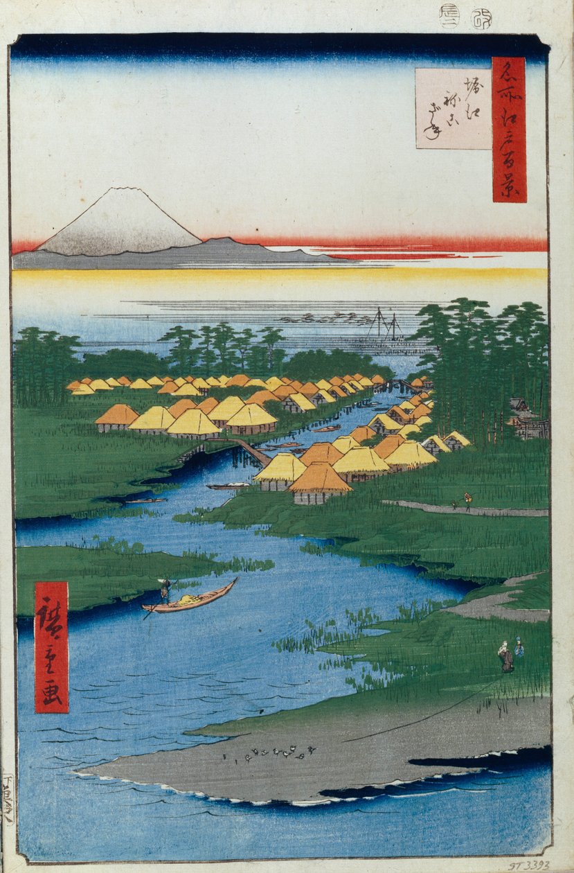 Horie e Nekozane Cem vistas famosas de Edo, 1856-1858 de Utagawa Hiroshige